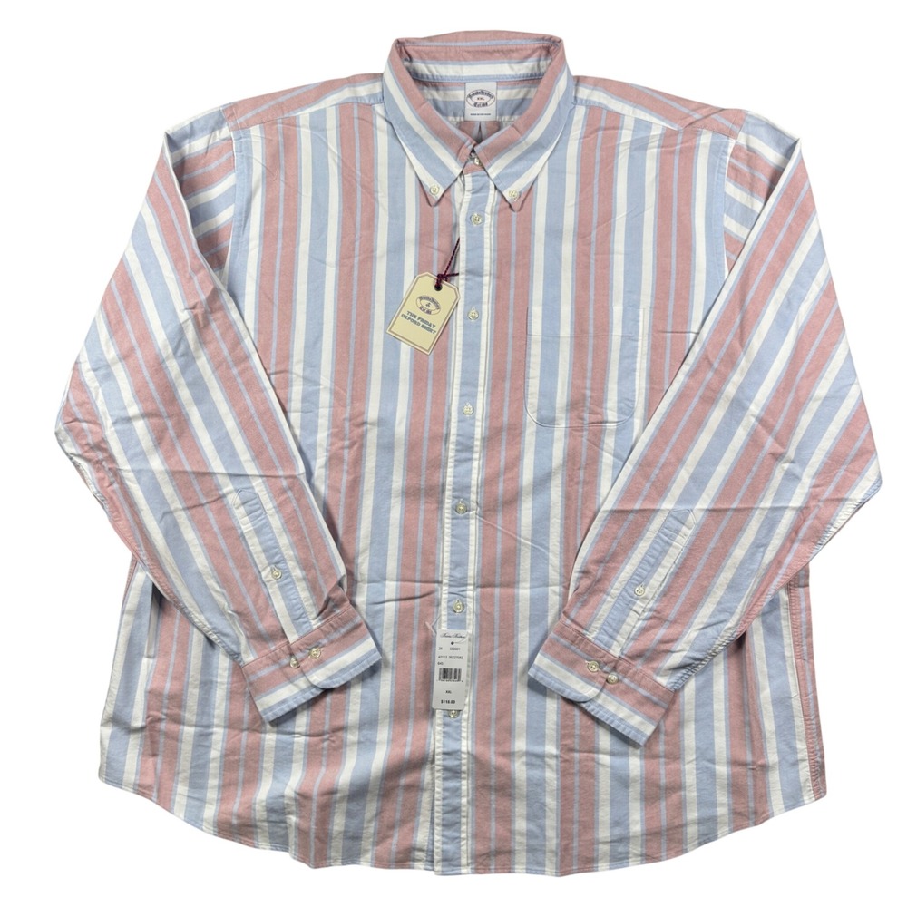 NEW Brooks Brothers The Friday Oxford Shirt Mens XXL Red Blue Stripe Button Down